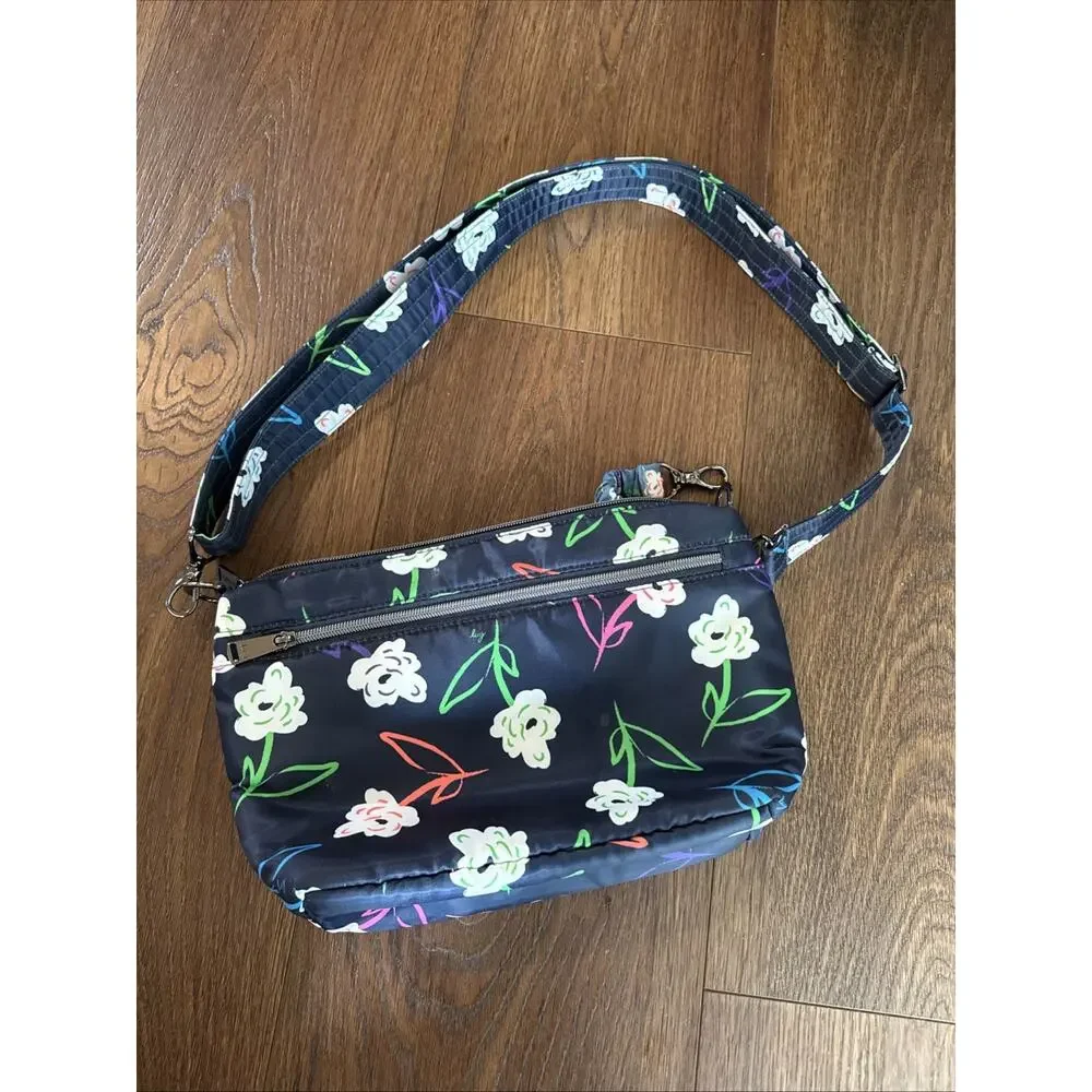 Lug Flare 2 Quilted Crossbody Bag Bright Floral Navy Neon Sketch Flower Purse